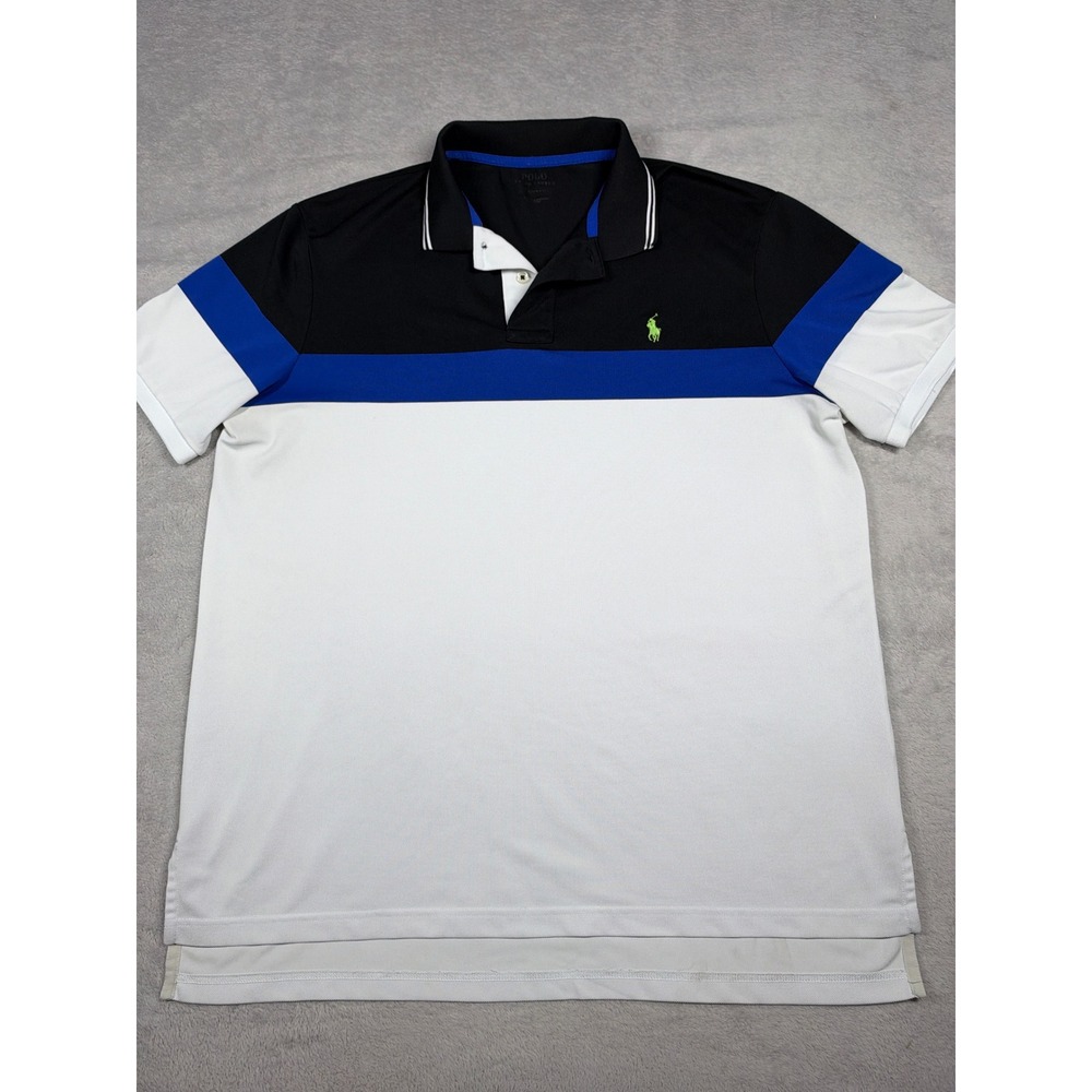 Polo Ralph Lauren Performance Polo Mens XL Black Blue White Colorblock
